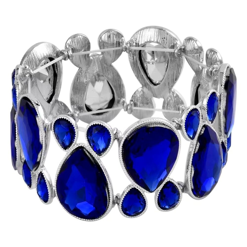 Joy Blue Glass Bracelet in Silvertone (6.50-7.0In)